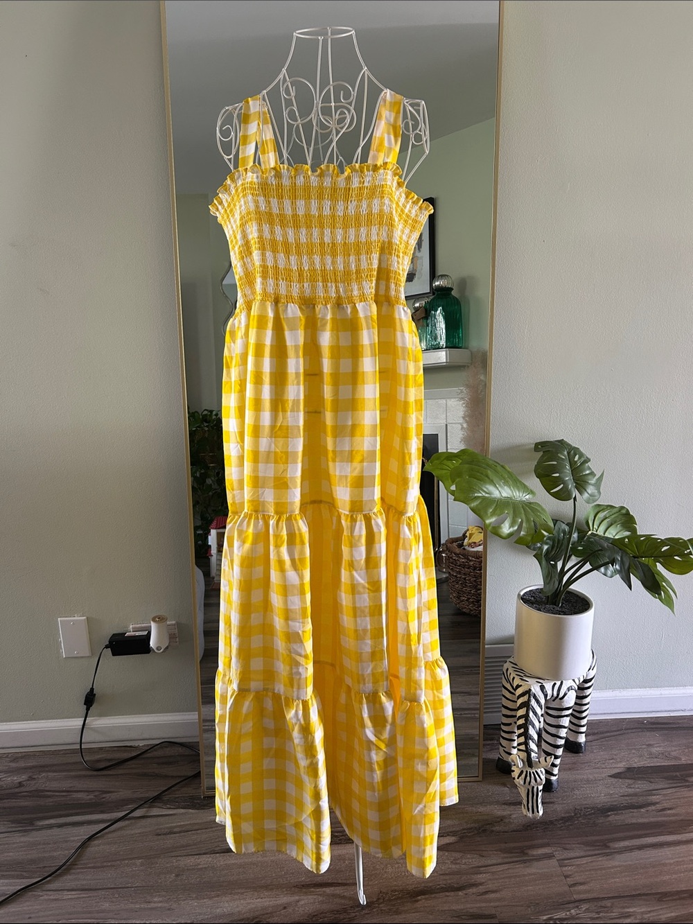 Yellow Gingham Maxi Dress with Smocked Bodice - Picture 3 of 7
